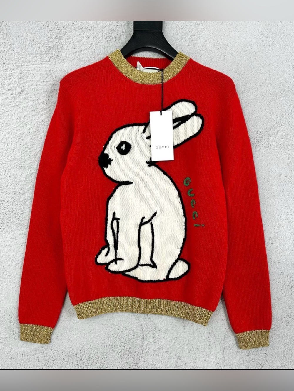 🚩steal Gucci Red Rabbit Intarsia Crewneck Sweater